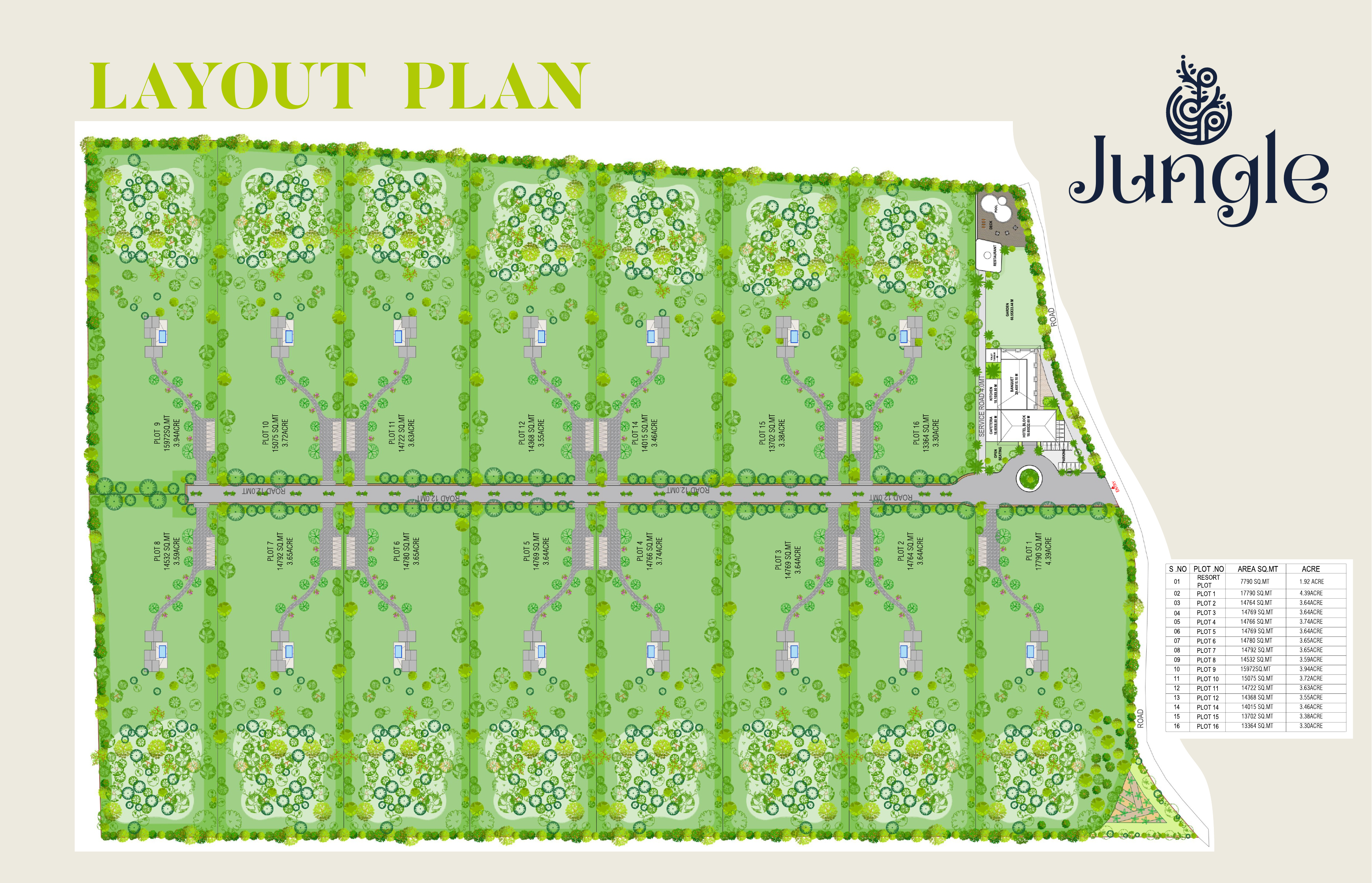 0 AQI Eco Retreat — Layout Plan, 16 Plots, 45 Acres, Renipani Madhai